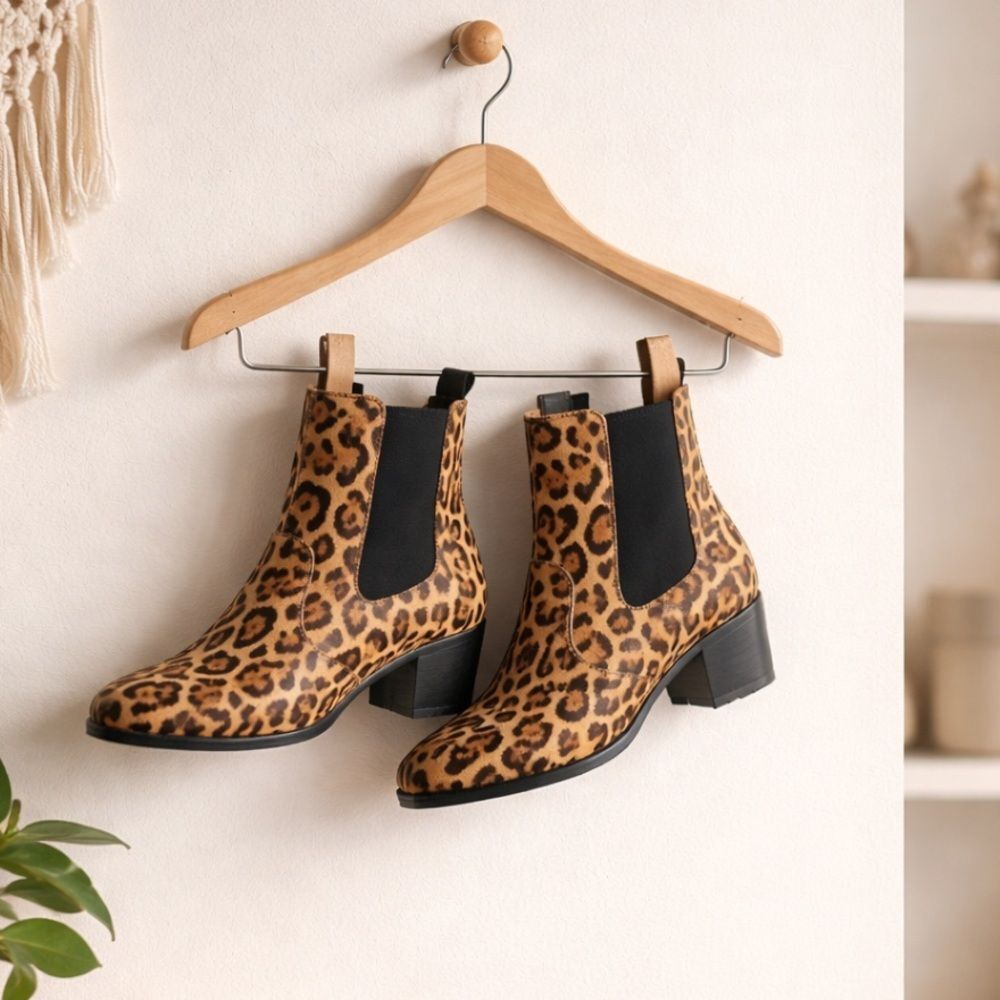 COACH AND FOUR animal print calf hair round toe slip on mid calf boots size 7.5